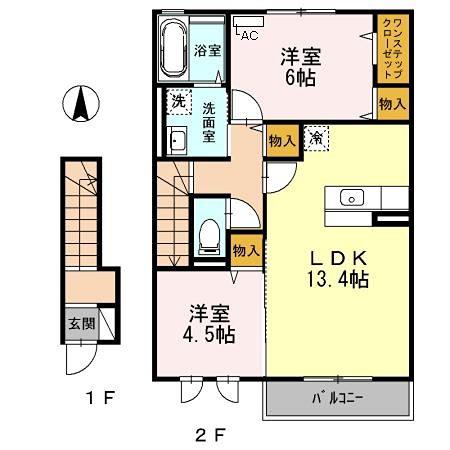 クローバーハイツ(2LDK/2階)の間取り写真