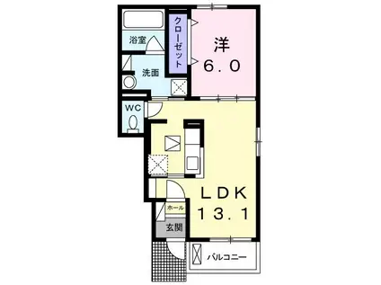 パティオII(1LDK/1階)の間取り写真
