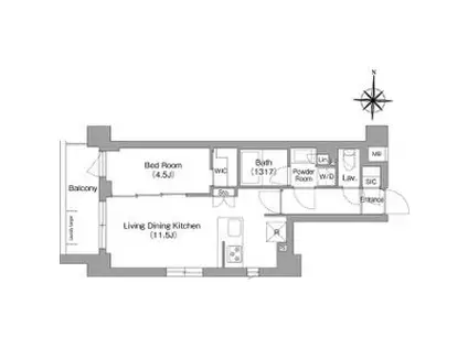 コンフォリア・リヴ永福町(1LDK/6階)の間取り写真