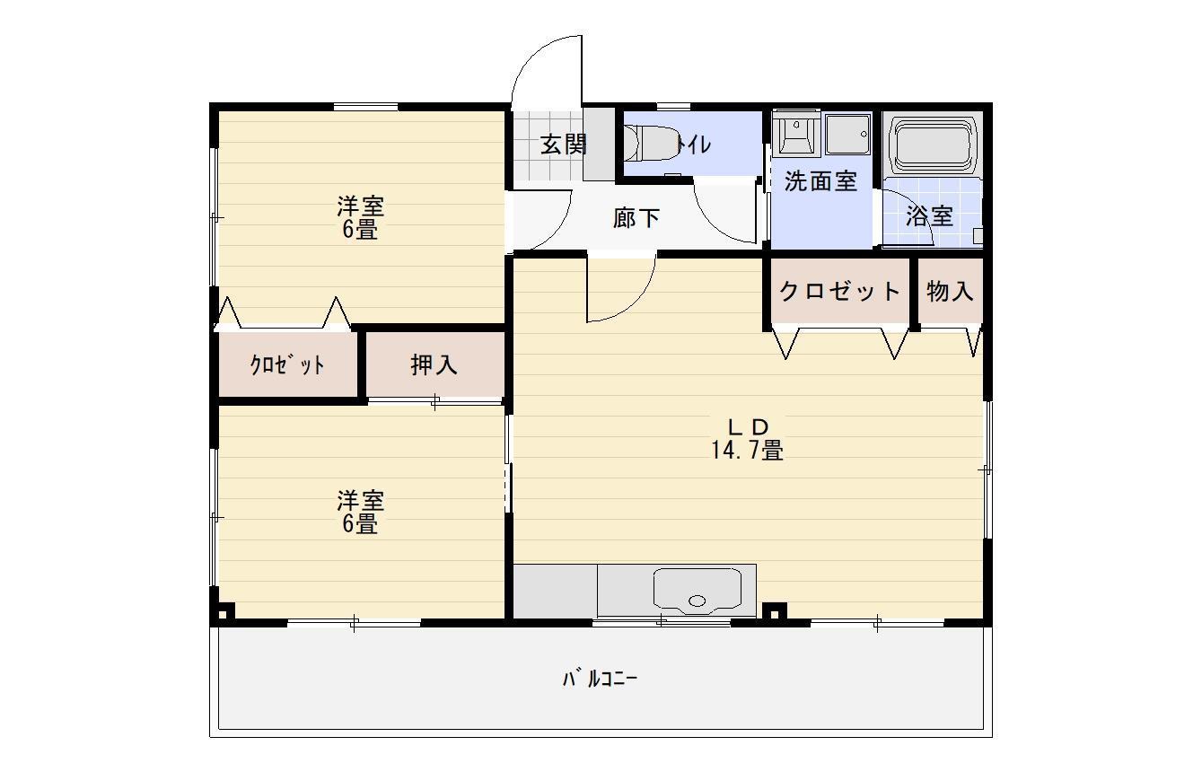 Kビル(2LDK/2階)の間取り写真