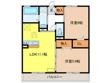 ラ メゾン デスポワ(2LDK/2階)の間取り写真