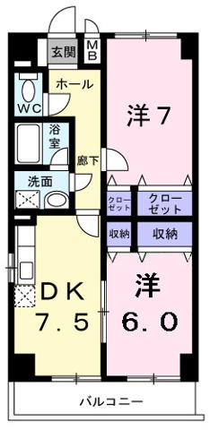 高そねマンション(1LDK/7階)の間取り写真