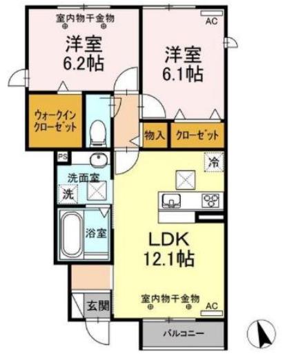 アンソレイエ(2LDK/1階)の間取り写真
