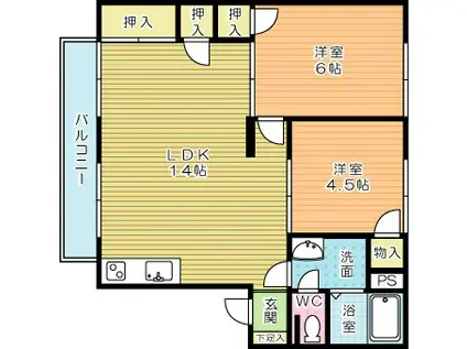 ドムス安部山(2LDK/2階)の間取り写真