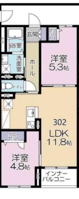 カサブランカ(2LDK/3階)の間取り写真