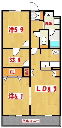 ランドロードUA棟(2LDK/2階)の間取り写真