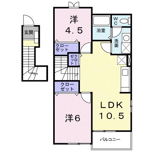 グランツ・ティー1B(2LDK/2階)の間取り写真