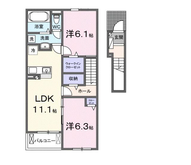 ハイフィールドIII(2LDK/2階)の間取り写真