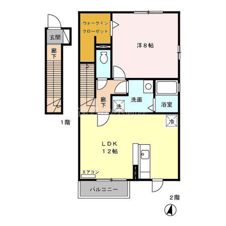 ロイヤルタウン染地台 D(1LDK/2階)の間取り写真