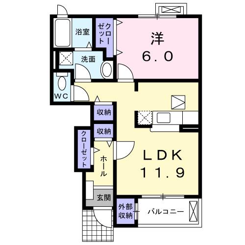 グレイナC(1LDK/1階)の間取り写真