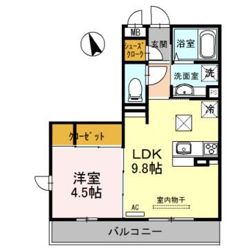 メゾンドールM(1LDK/1階)の間取り写真