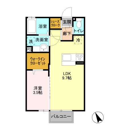 エンベ リーザB(1LDK/2階)の間取り写真
