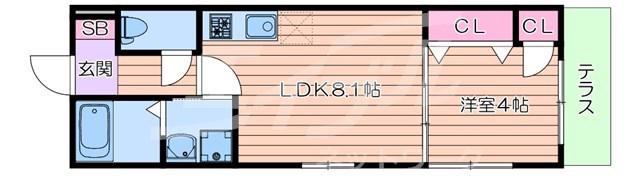 F ASECIA VERT(1LDK/1階)の間取り写真