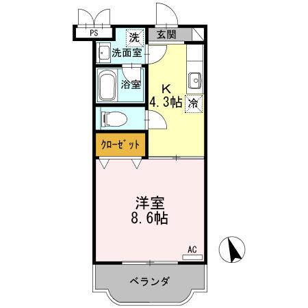 ミロディア(1K/2階)の間取り写真