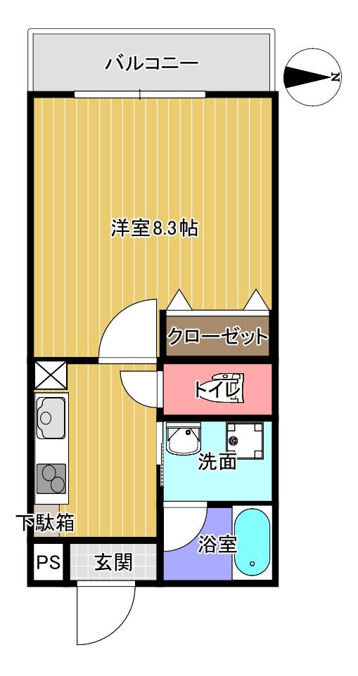 ブリリアコート丹波橋(1K/4階)の間取り写真