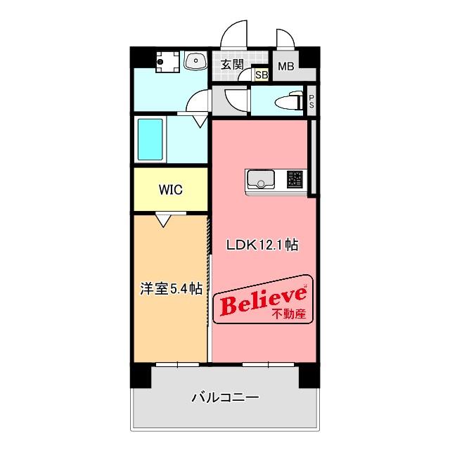 カサグランデ本町(1LDK/9階)の間取り写真