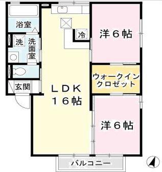 ガーデンコート車(2LDK/1階)の間取り写真