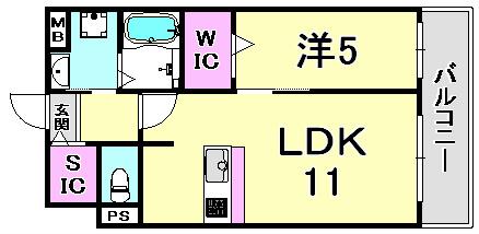 フォレ・リビエール磯辺通(1LDK/5階)の間取り写真