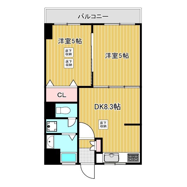 夕陽ヶ丘コーポ(2DK/3階)の間取り写真