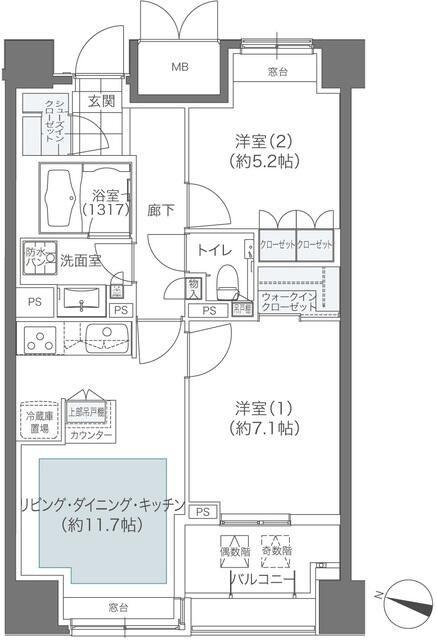 メゾンカルム本郷(2LDK/14階)の間取り写真