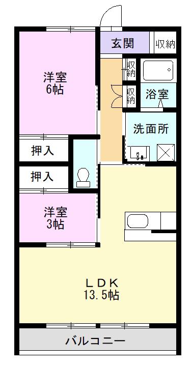 ドミール中津川(2LDK/1階)の間取り写真