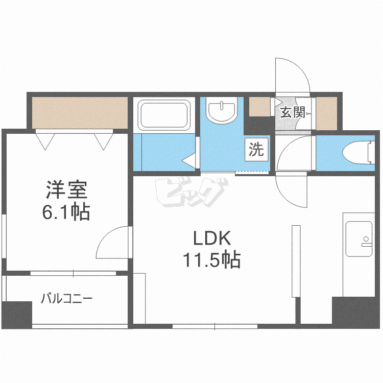 グランエイト麻生(1LDK/7階)の間取り写真
