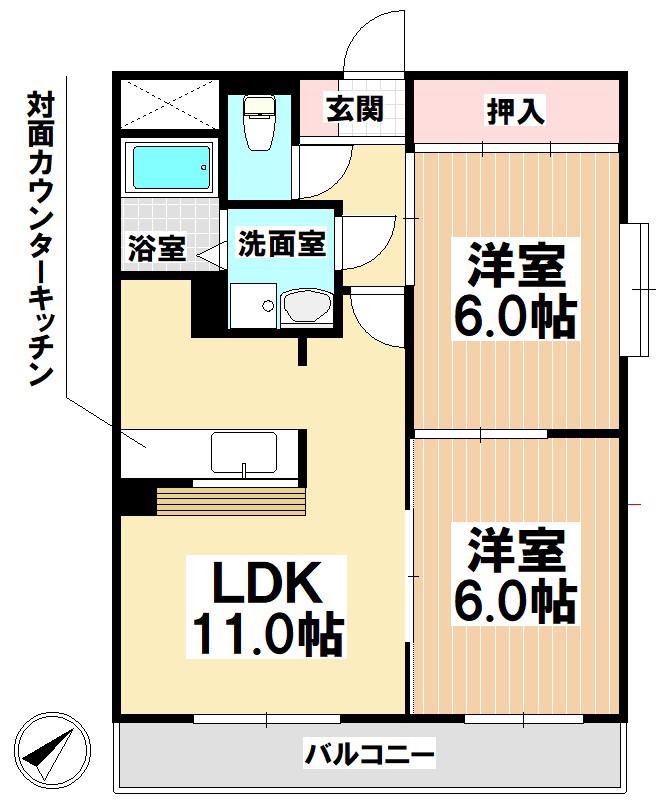リバーサイド新瑞(2LDK/3階)の間取り写真