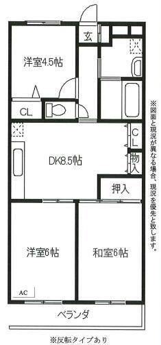 クレール給田(3DK/3階)の間取り写真