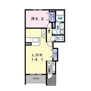 フローリア漣2号館(1LDK/1階)の間取り写真