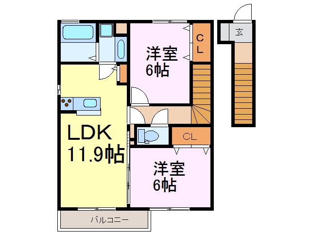 エルピス(2LDK/2階)の間取り写真