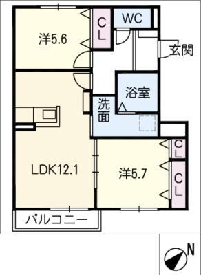 ドエルアメニティー(2LDK/2階)の間取り写真