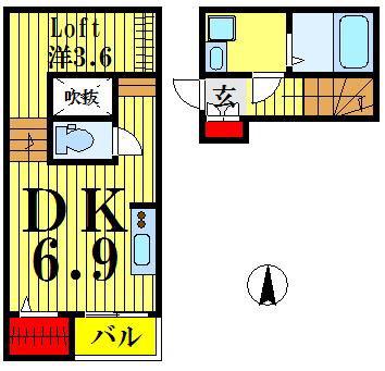 PALM TREE ANNEX(1DK/2階)の間取り写真