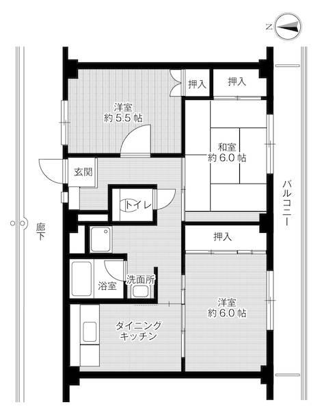 ビレッジハウス春日I1号棟(3DK/5階)の間取り写真