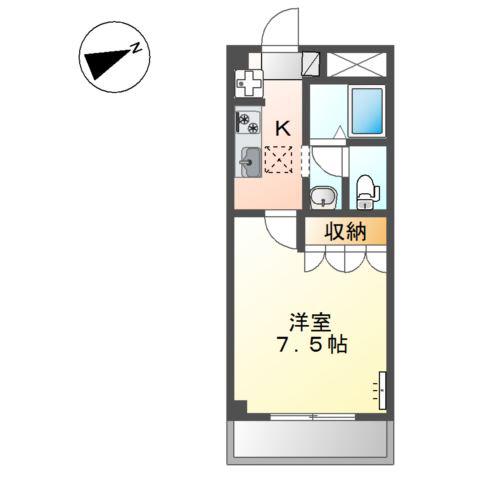 カーティアスF(1K/1階)の間取り写真