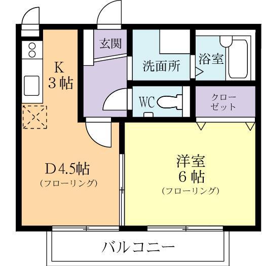 メゾンドシャルムC(1DK/2階)の間取り写真