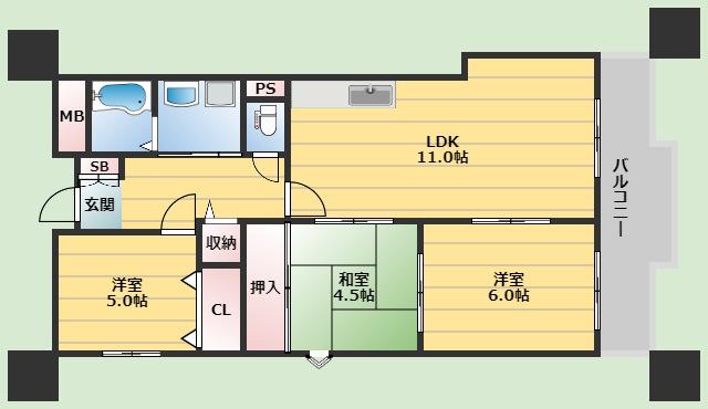 千里スカイラーク(3LDK/4階)の間取り写真