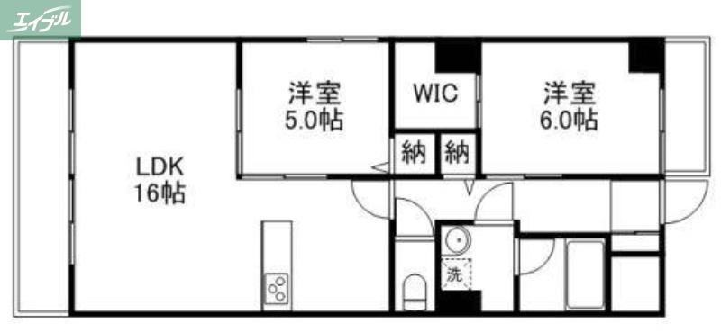 ラシュレ浜野(2LDK/4階)の間取り写真