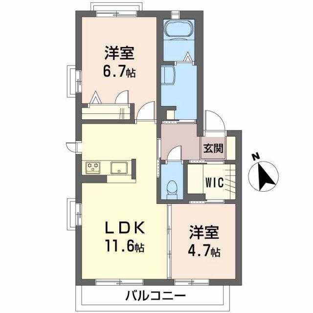 ハピネス西条 E棟(2LDK/2階)の間取り写真