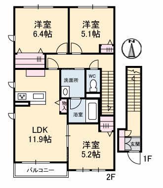 アヴィーロード今保(3LDK/2階)の間取り写真
