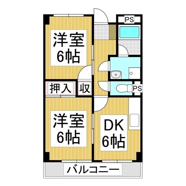 ワンフラット日詰(2DK/1階)の間取り写真