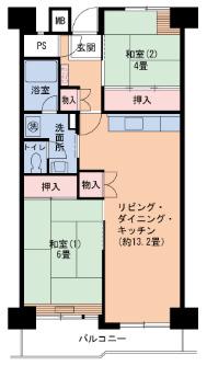 UR武庫川 23号棟(2LDK/12階)の間取り写真