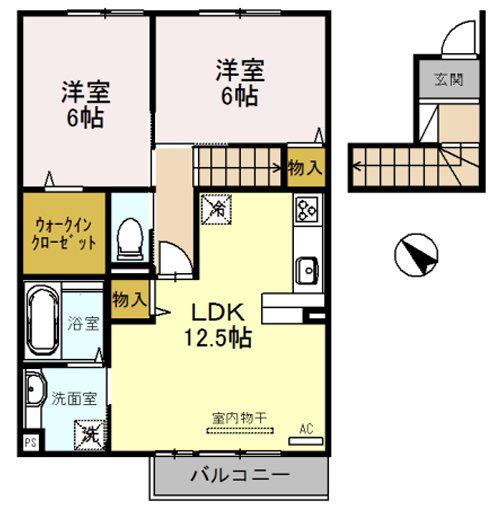 グランドュール(2LDK/2階)の間取り写真