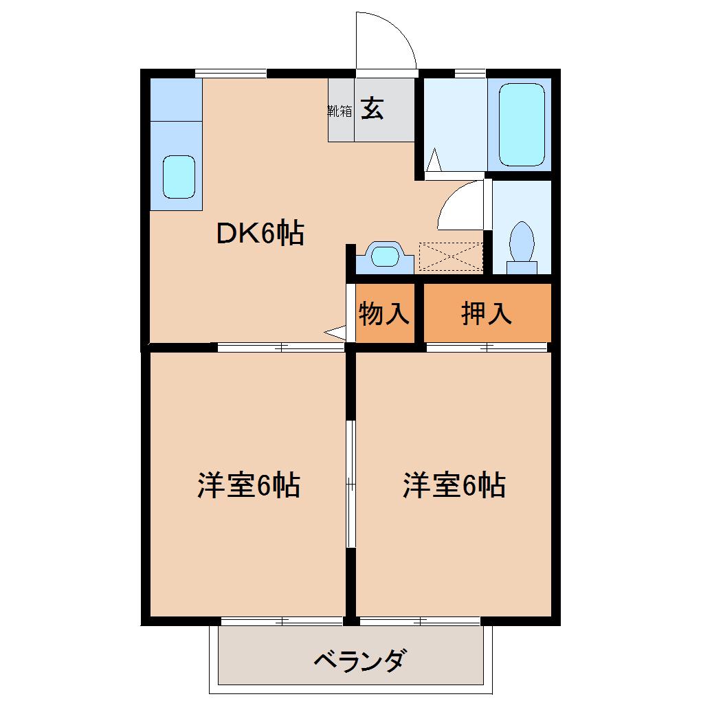 サンシティハイツB棟(2DK/2階)の間取り写真