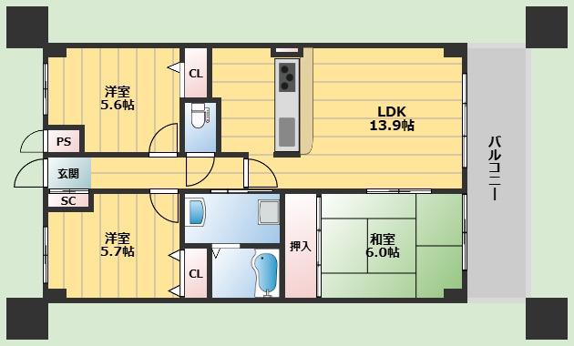 ルアン緑地(3LDK/3階)の間取り写真