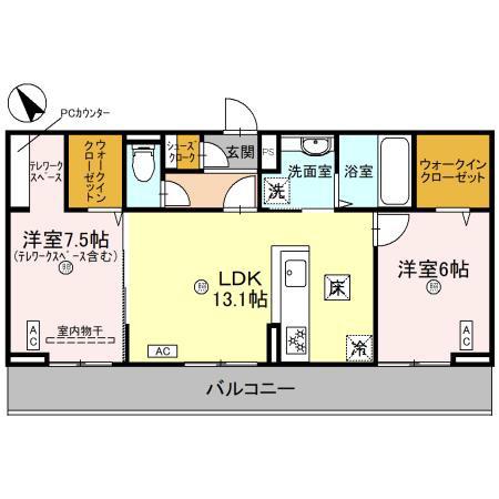 グランコンフォール神ノ川(2LDK/2階)の間取り写真