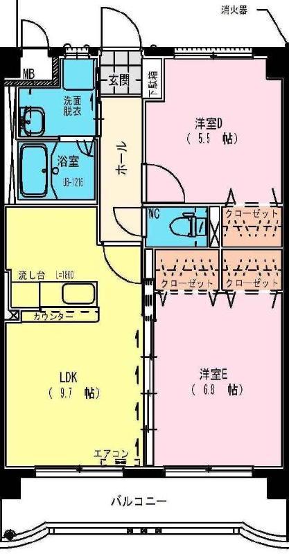 ヴィブァン大橋(2LDK/2階)の間取り写真