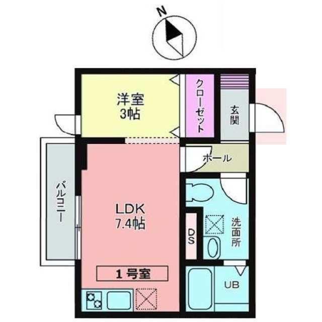 メリディアン貝ケ森 壱番館(1LDK/2階)の間取り写真
