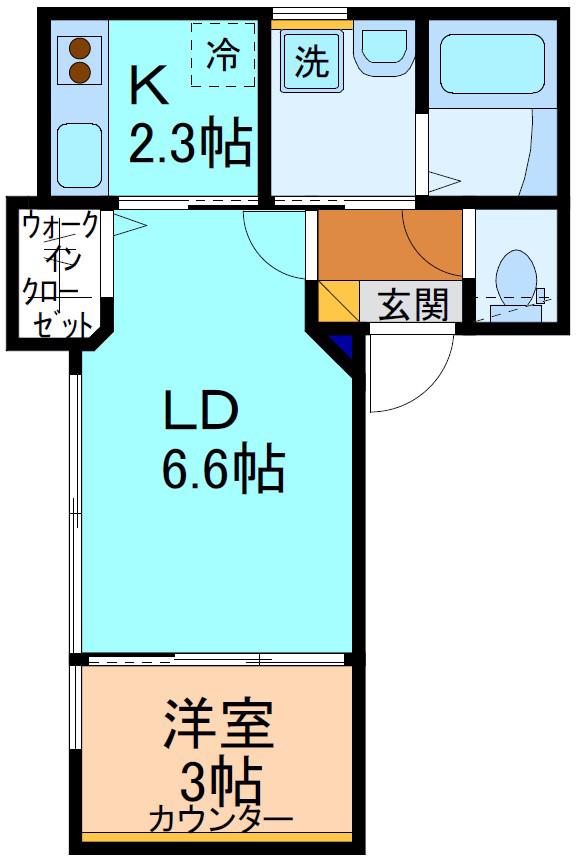 INTEGRAL冨居栄町(1LDK/1階)の間取り写真