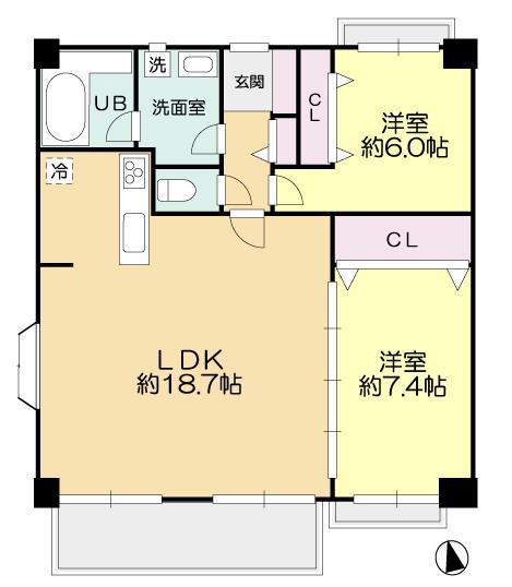 オーパス玉川(2LDK/2階)の間取り写真