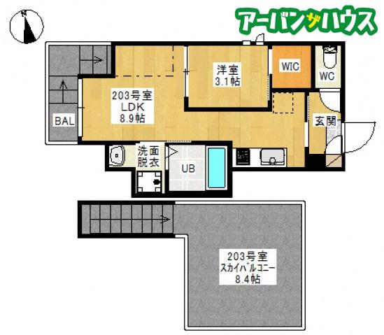 GRANDTIC煌(1LDK/2階)の間取り写真